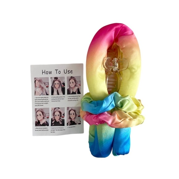 Tie Dyed Satin Heatless Curling Hair Styling Tool Set with Scrunchies and Clip - Picture 3 of 8